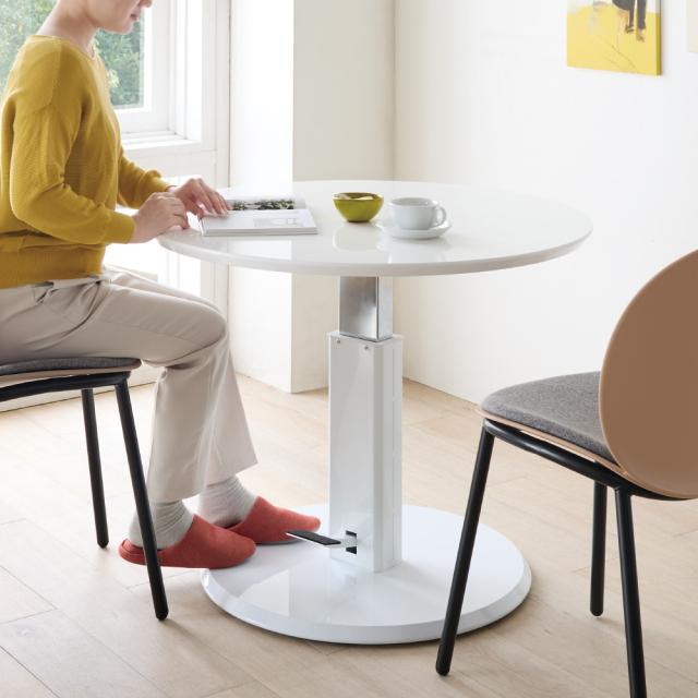 高さ自由自在 カフェスタイルダイニング 丸形昇降テーブル 径90cm ホワイト テーブル カフェテーブル 585720