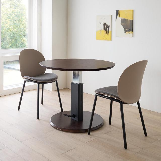 高さ自由自在 カフェスタイルダイニング 丸形昇降テーブル 径90cm ダークブラウン テーブル カフェテーブル 585721
