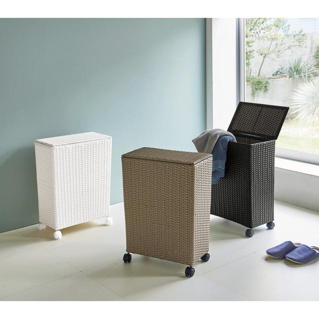 トイレ 洗面所 ランドリー収納 ランドリー 洗濯かご ラタン調 フタ付キャスターバスケット　大 WH0703の通販は 4,993円