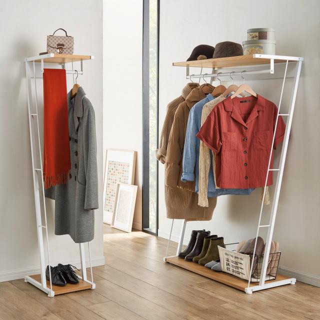 衣類収納 コートハンガー 木製 スチール 上下棚付きハンガーラック 幅30cm 820813の通販は