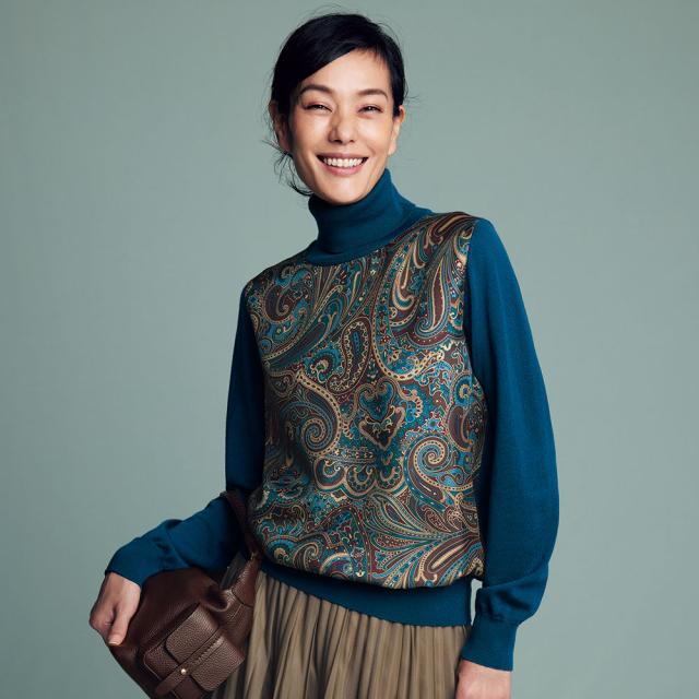 トップス プリント 柄トップス ビンダ社 シルクプリント使い ニットプルオーバー 286101の通販は