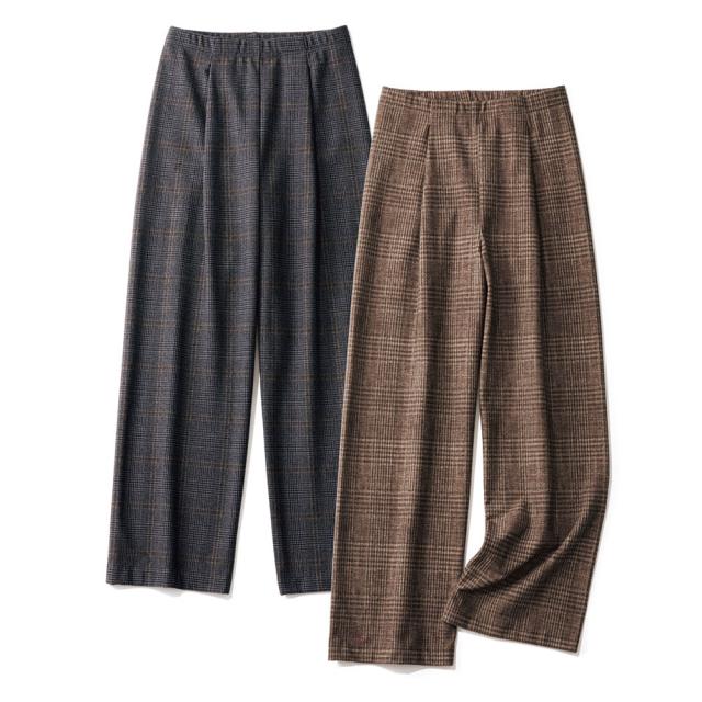ARIKI/アリキ 裏起毛 チェック ワイドパンツ 機能性ウェア 雑貨