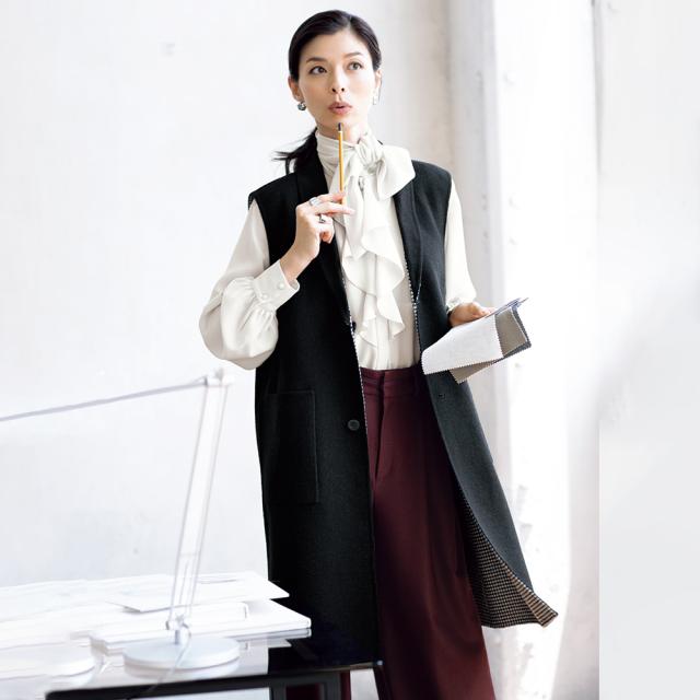 イタリア素材 リバーシブル ロングジレ ジャケット ベスト ジレ 124801