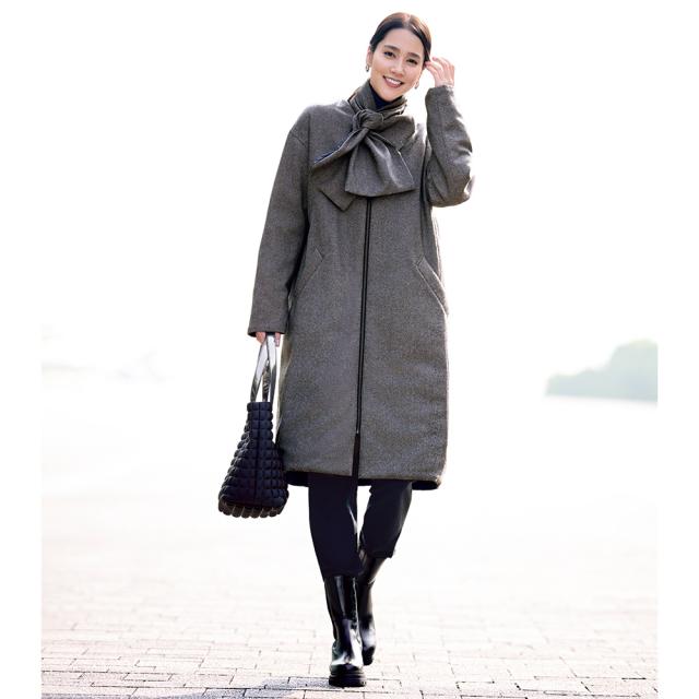 ツイード＆キルトダウン リバーシブル コート コート ノーカラーコート 128401