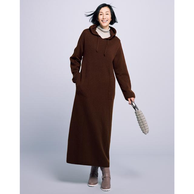 ウール混 ホールガーメント フーデッド ワンピース ワンピース ニットワンピース 129302