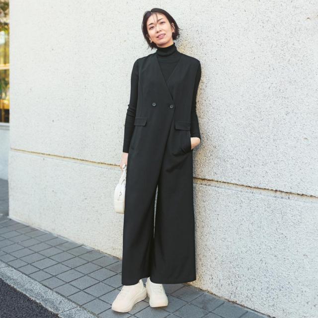 後ろドローストリング ノーカラー オールインワン パンツ サロペット オールインワン 173101