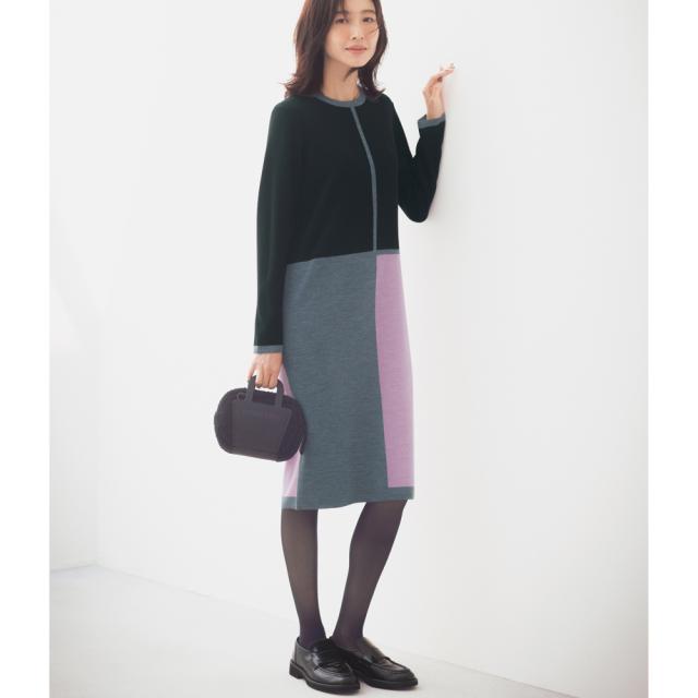 ワンピース チュニック ニットワンピース ウール混カラーブロック 総針編みワンピース 319801の通販は 13,783円