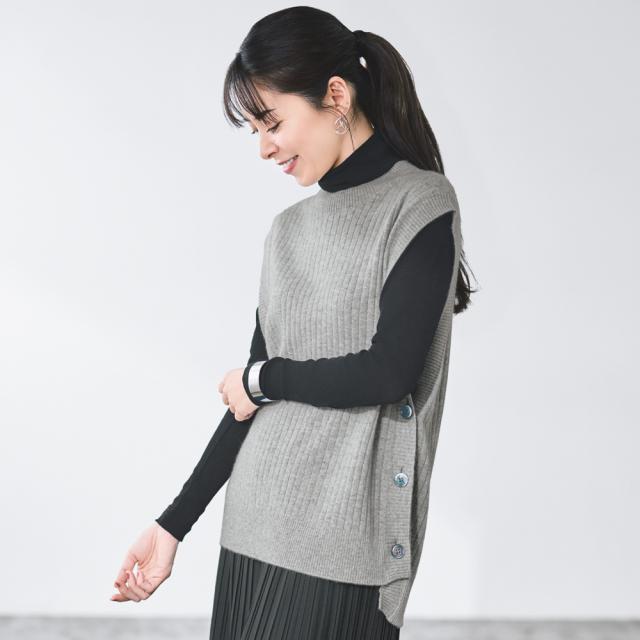 カシミヤニット ワイドリブ ベスト ニット セーター ニットベスト A28201