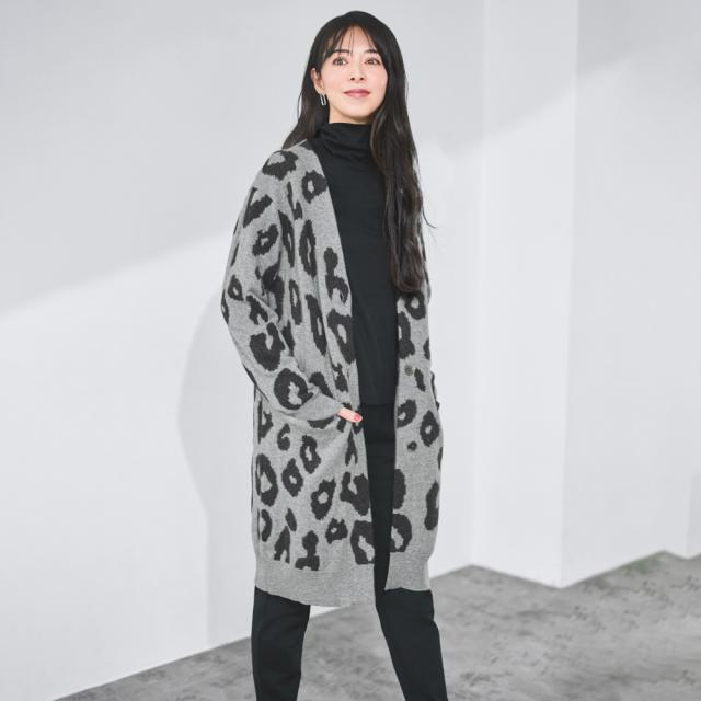 カシミヤニット ヒョウ柄 ジャカード カーディガン ニット セーター ニットカーディガン A27201
