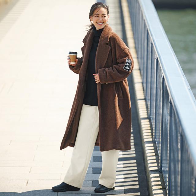 ワッペン付き ボア チェスターコート コート ロングコート A31901