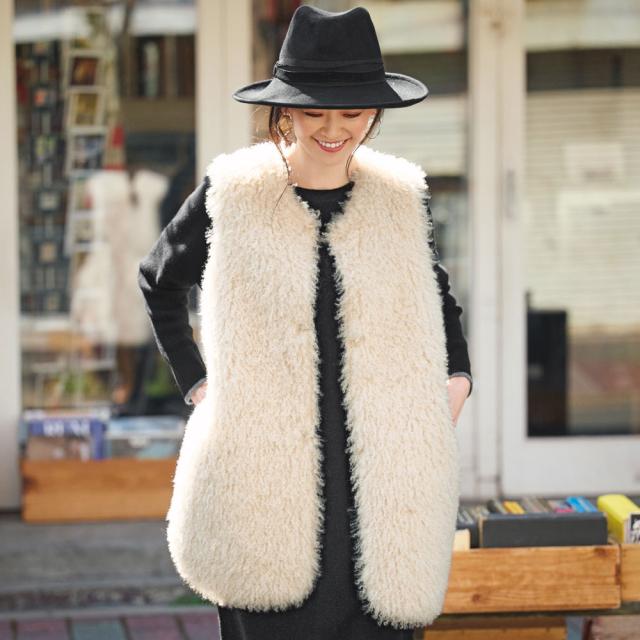 リバーシブル フェイクムートン ジレ ジャケット ベスト ジレ A32101