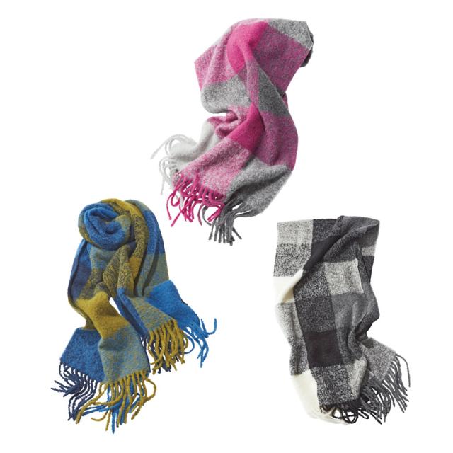 ペルー製アルパカ混 ブロックチェック マフラー ストール スカーフ マフラー スヌード A32501