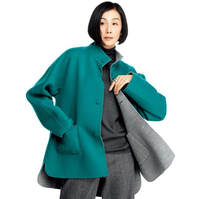 タスマニアラムウール スタンドカラー リバーシブル コート コート スタンドカラーコート 109101