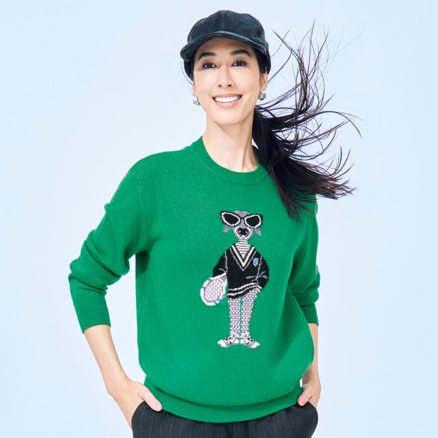 コットンウール テニスドッグ ジャカード プルオーバー ニット セーター ニットセーター 110602