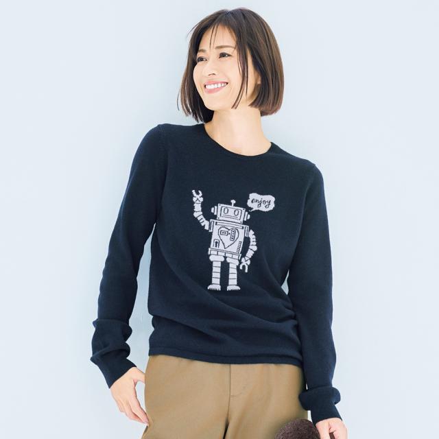 ロボット柄 ジャカード プルオーバー ニット セーター ニットセーター 111901