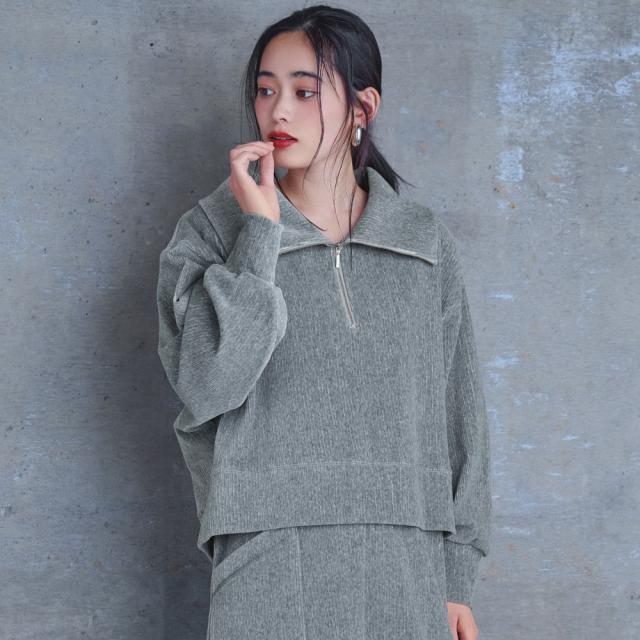 ラメ入りコーデュロイ ジャージー ハーフジッププルオーバー シャツ ブラウス プルオーバー 121201