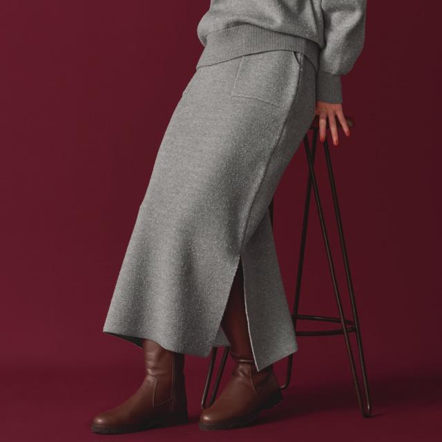 コットンウール混 ジャカードニット スカート スカート タイトスカート 118702