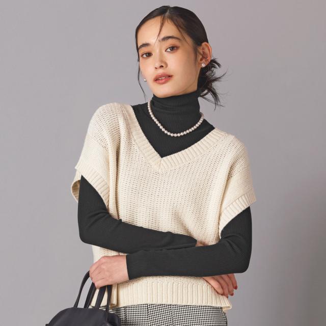 ビーズヤーンタック編み ウール100％ ニットベスト ニット セーター ニットベスト 119001