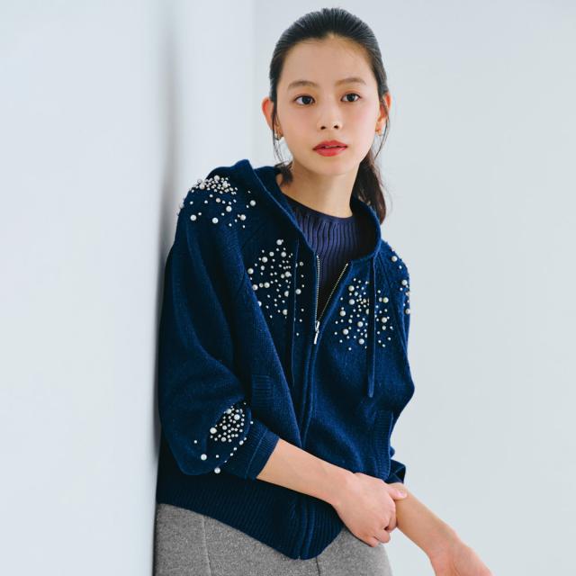 パールビジュー ジップアップ ニットパーカ パーカー スウェット トレーナー 119701