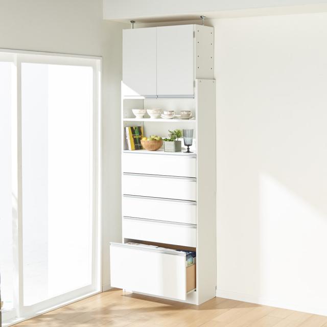 薄型で省スペースキッチン突っ張り収納庫 チェストタイプ 幅75cm・奥行31cm キッチン収納 キッチンボード 630309