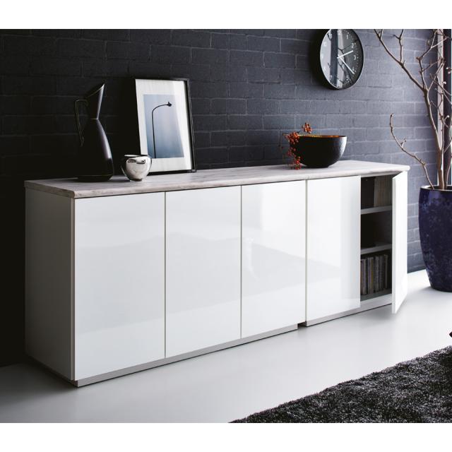 リビング収納 キャビネット リビングボード Canan/カナン 大理石調デスクシリーズ 扉収納 幅121cm H56216の通販は 51,540円