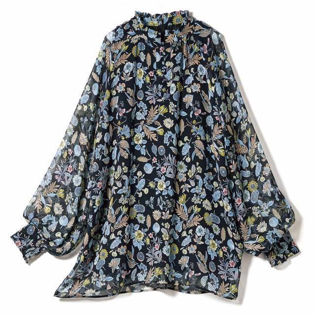 エリカ社 シフォン楊柳 ボタニカル柄 チュニック シャツ ブラウス 166501_1