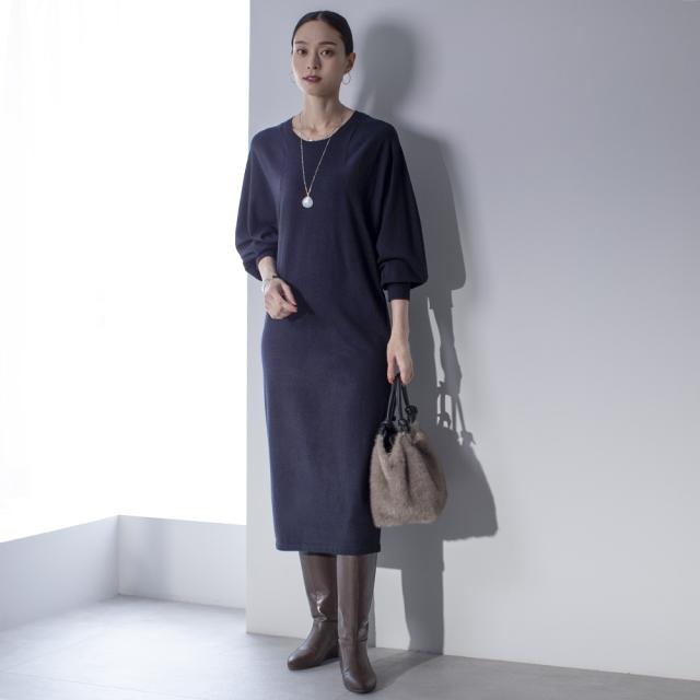 ウール混変形スリーブ ニットワンピース ワンピース ニットワンピース N60686