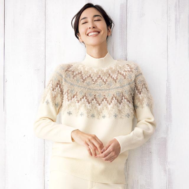 求心風 ジャカード編み プルオーバー ニット セーター ニットセーター 127101