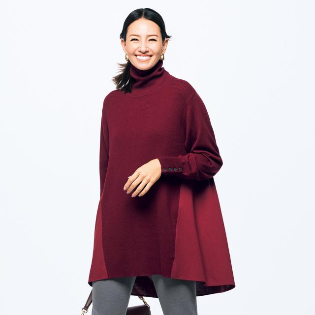 ニット×ジャージードッキング チュニック チュニック 長袖 七分袖チュニック 128101