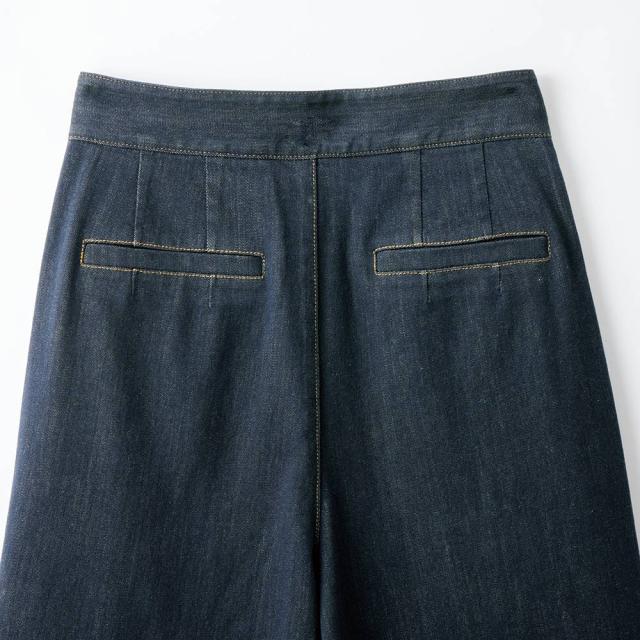 ≪股下丈68cm≫ カイハラ ストレッチデニム 2タック ワイドパンツ パンツ ワイドパンツ 128503 ≪股下丈68cm≫ カイハラ ストレッチデニム 2タック ワイドパンツ