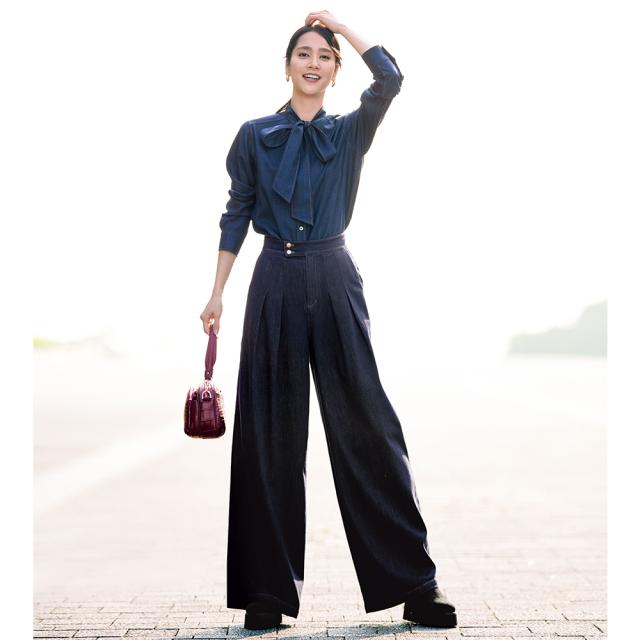 ≪股下丈73cm≫ カイハラ ストレッチデニム 2タック ワイドパンツ