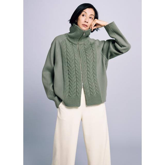 ケーブルニット＆ウール一重仕立て ショートコート ニット セーター ニットジャケット ニットコート 129001 ケーブルニット＆ウール一重仕立て ショートコート ニット セーター