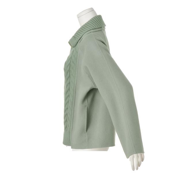 ケーブルニット＆ウール一重仕立て ショートコート ニット セーター