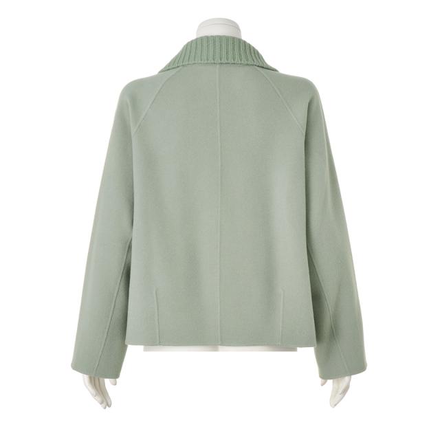 ケーブルニット＆ウール一重仕立て ショートコート ニット セーター