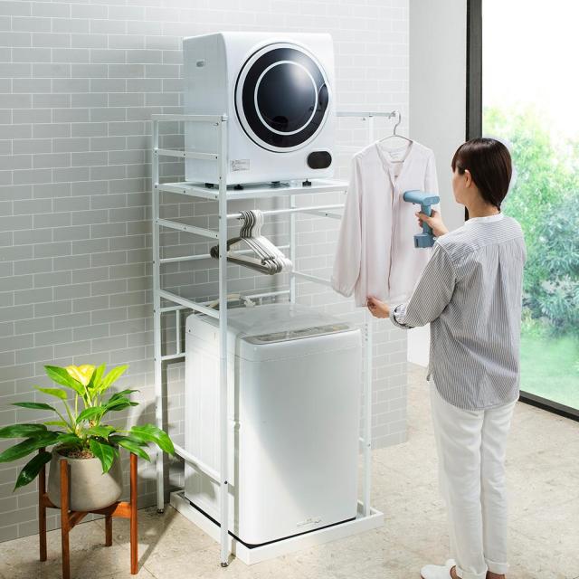 洗濯物が干せて乾燥機も置ける 頑丈で揺れにくい伸縮ラック 洗濯用品 物干し 洗濯機ラック ランドリーラック 630806_2