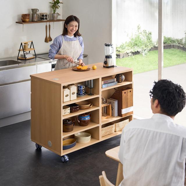 ≪高さ90cm≫ 移動式アイランドカウンター 移動式キャスタータイプ 幅120cm奥行60cm キッチン収納 キッチンカウンター 641603