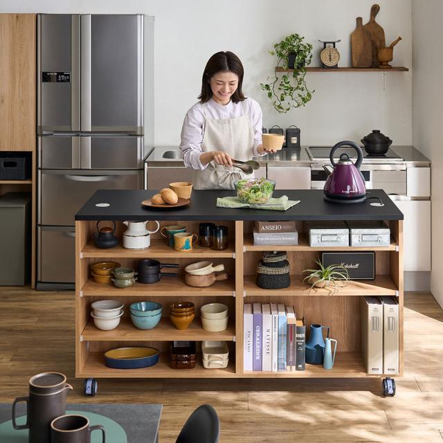 ≪高さ80cm≫ 移動式アイランドカウンター 移動式キャスタータイプ 幅150cm奥行60cm キッチン収納 キッチンカウンター 641606