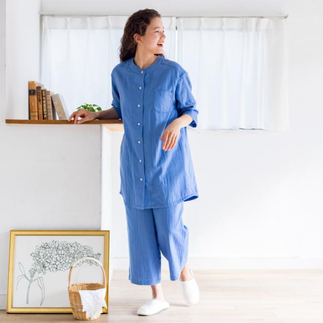 手放せないリラックス感 綿100％和ざらし二重ガーゼパジャマ（7分