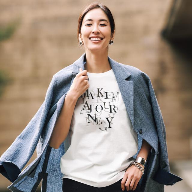 ラインストーン使い ロゴ Tシャツ Tシャツ カットソー 164802
