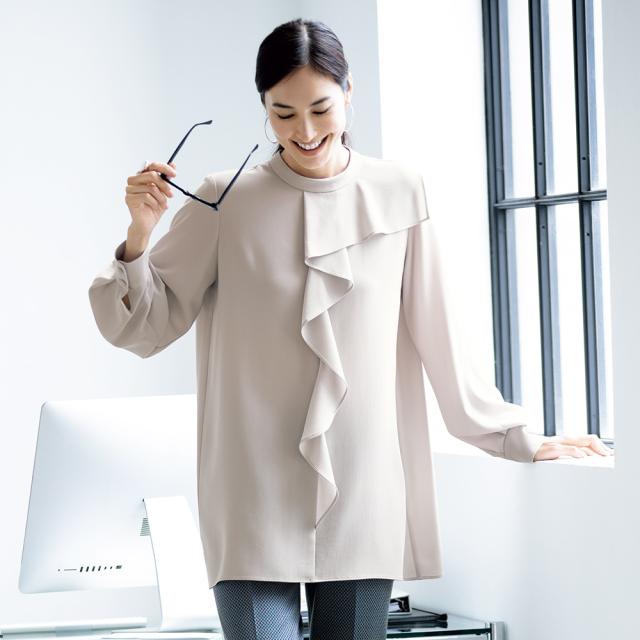 トリアセテート混 ジョーゼット ドレープ チュニック チュニック 長袖 七分袖チュニック 107301