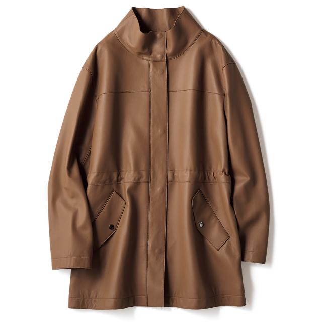 イタリアンラムレザー スタンドカラー ハーフコート コート スタンド