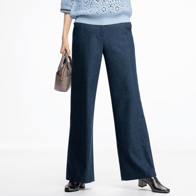 ≪股下丈68cm≫ イタリア素材 ウール混ヘリンボーン セミワイドパンツ サステナブル 109401