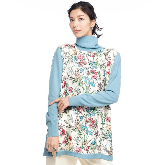 ラッティ社 フラワー柄シルクプリント＆ウールニット チュニック チュニック 長袖 七分袖チュニック 140302