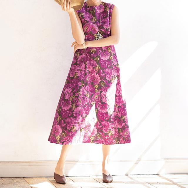 イタリア素材 リネンコットン 花柄ワンピース ファッション ワンピース PC5407