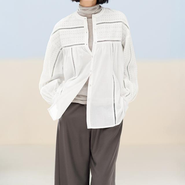 シフリーカットワーク刺しゅう ブラウス（インド製） ファッション シャツ ブラウス PC5411