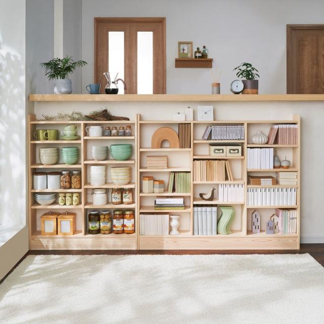 薄型奥行15cm国産東濃檜の天然木頑丈ラック 幅90cm高さ100cm キッチン収納 キッチンカウンター下収納 642411