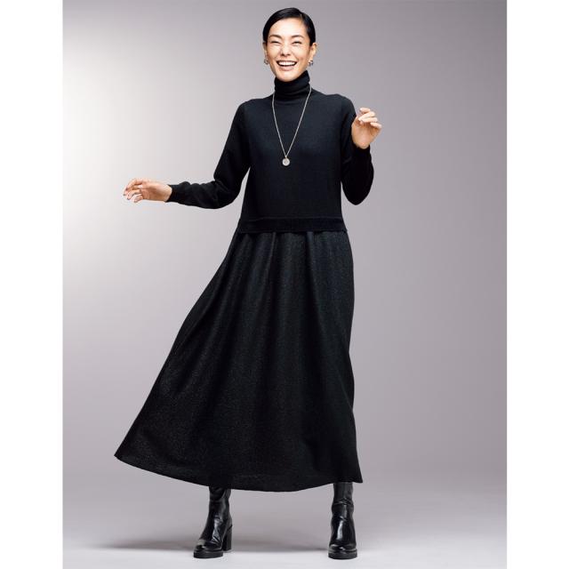 ワンピース チュニック ニットワンピース 異素材ニット ドッキングワンピース 308301の通販は