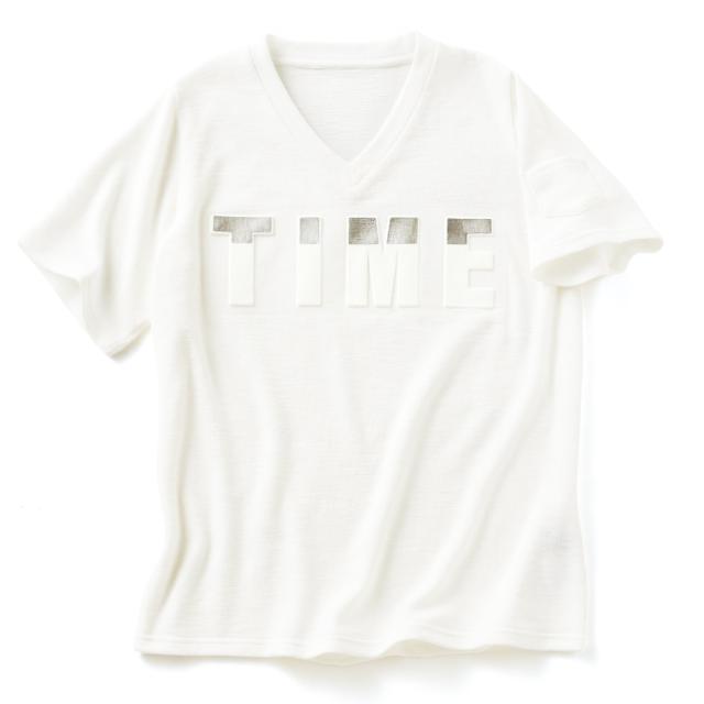 スラブジャージー エンボス加工＆箔プリント Tシャツ シャツ ブラウス プルオーバー 180601_1