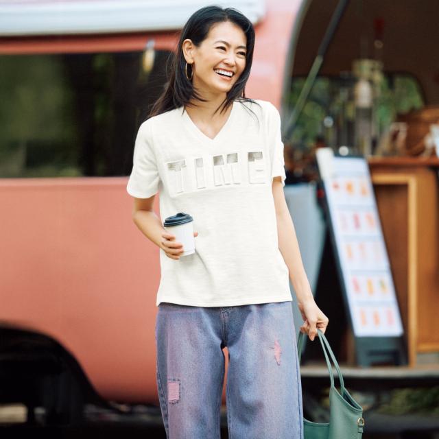 スラブジャージー エンボス加工＆箔プリント Tシャツ シャツ ブラウス プルオーバー 180601_2