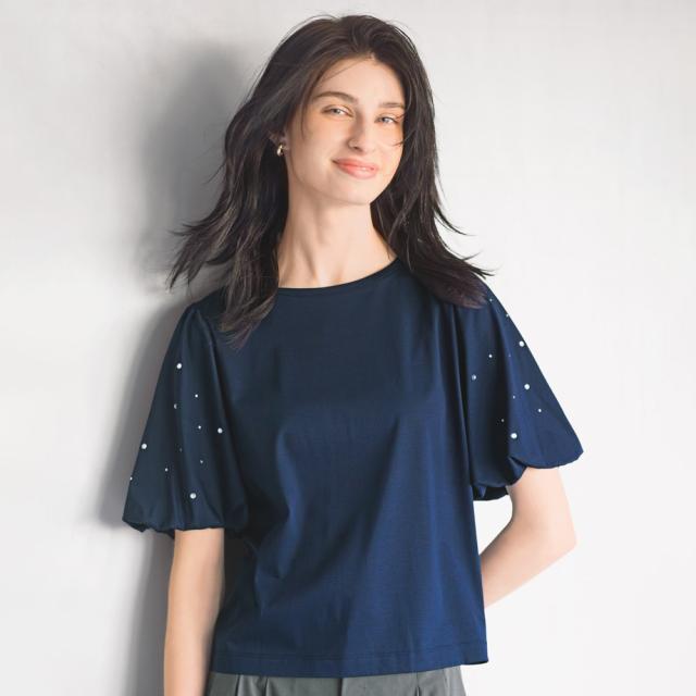 UVカット 接触冷感 ラインストーン使い バルーン袖 Tシャツ 機能性ウェア 雑貨 インナー 189801
